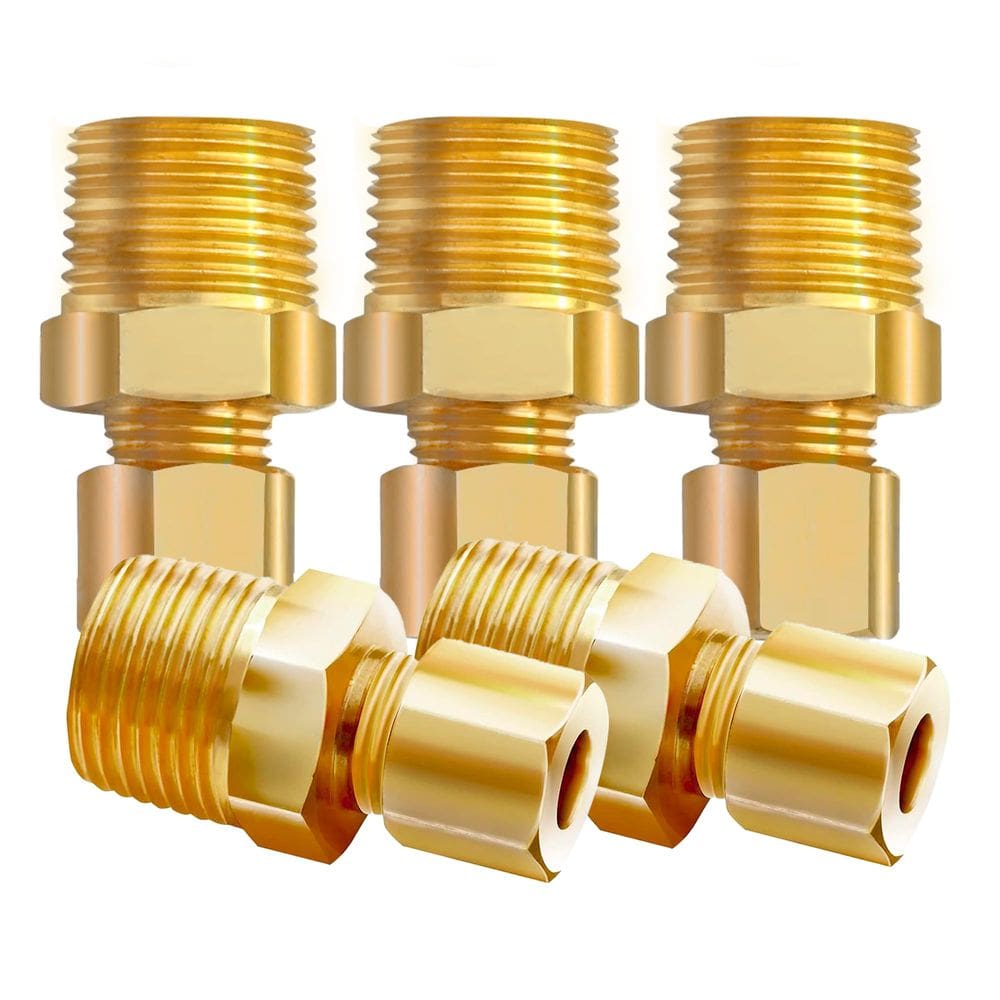 Encaixe de tubo de latão Ice Maker Water Line com 3/8” NPT macho x 1/4” de compressão (pacote com 5)