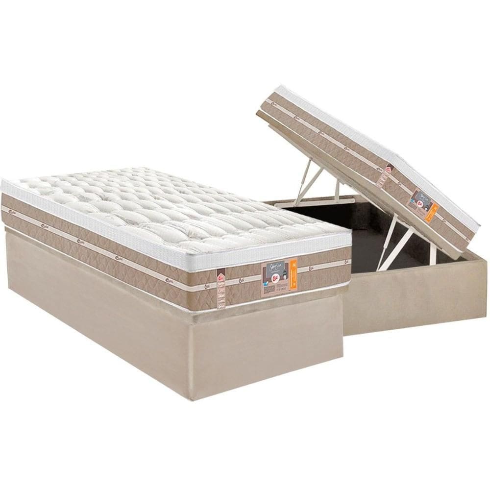 Cama Box Baú Solteiro: Colchão Molas Ensacadas Castor Silver Star Air + Base CRC Suede Clean (88x188)