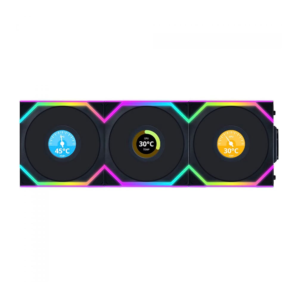 Kit 3 Fans Lian Li Uni Fan SL Wireless LCD 120 ARGB Preto