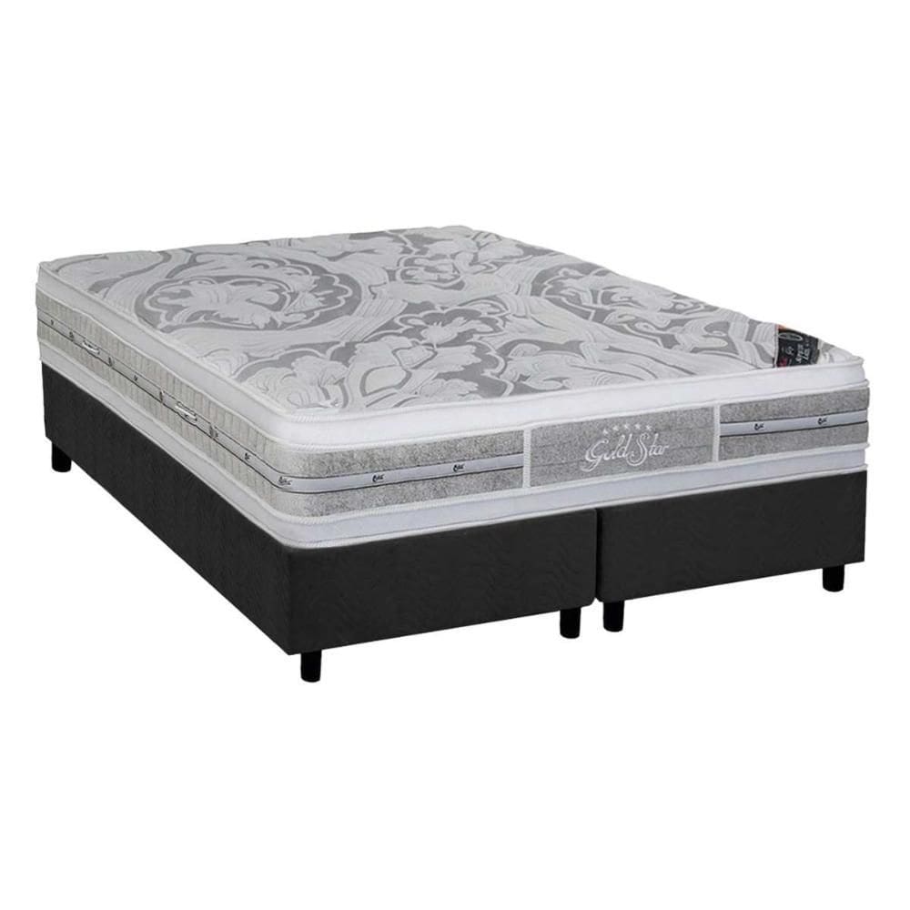 Cama Box King: Colchão Molas Ensacadas Castor Super luxo Látex SLX + Base CRC Suede Gray (193x203)