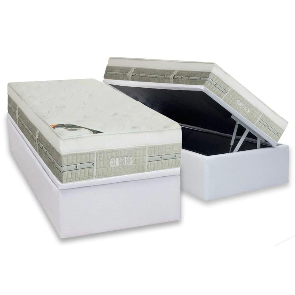Cama Box Baú Solteiro: Colchão Molas Ensacadas Castor Summer Winter + Base CRC Courano White (88x188)
