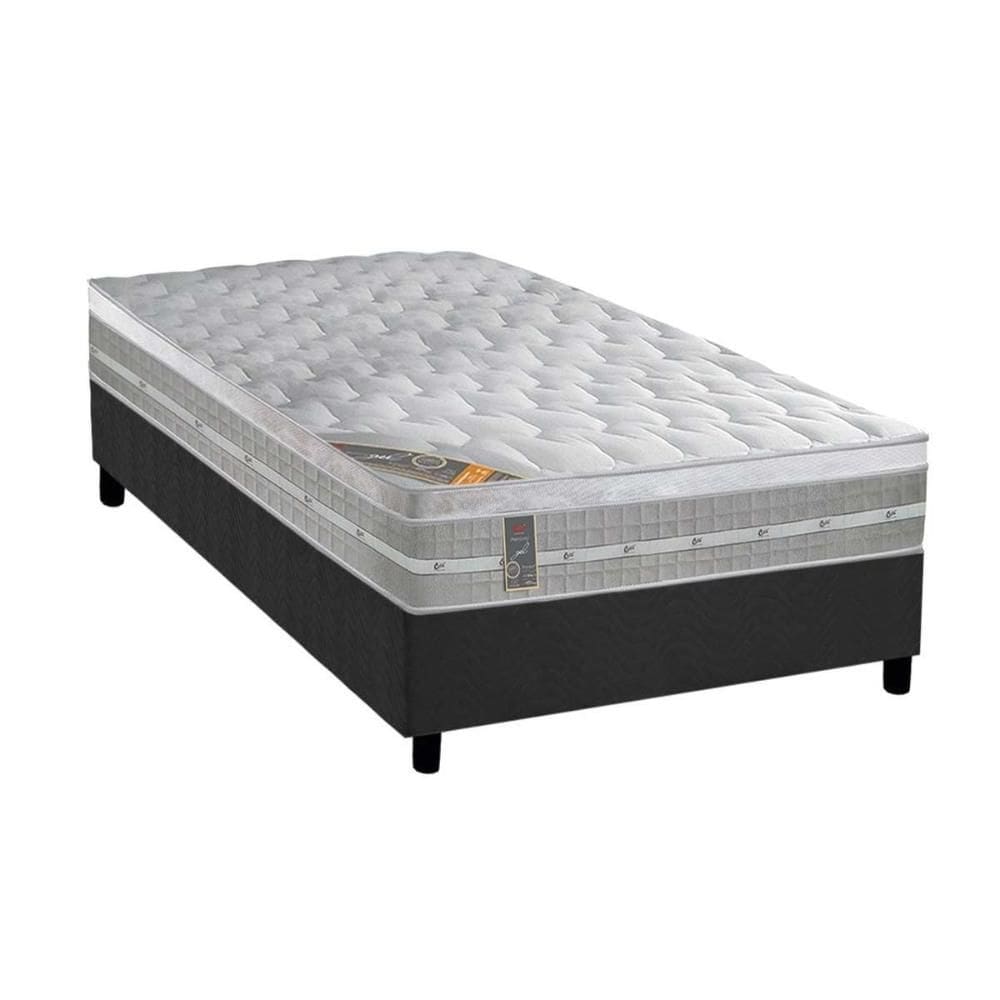 Cama Box Solteiro: Colchão Molas Ensacadas Castor Premium Gel + Base CRC Suede Gray (88x188)