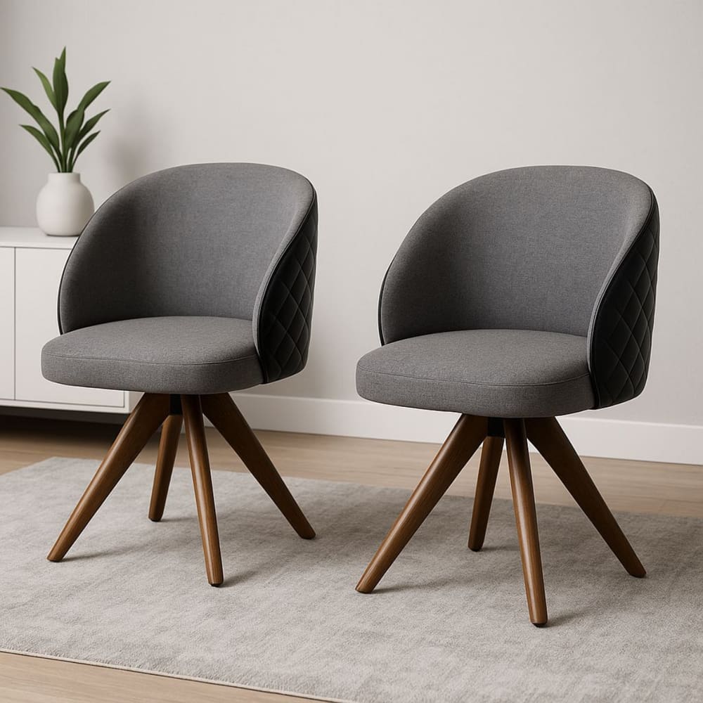 Kit com 2 Poltronas Giratórias Dior Linho grafite e Madeira Castanho – Exclusiva