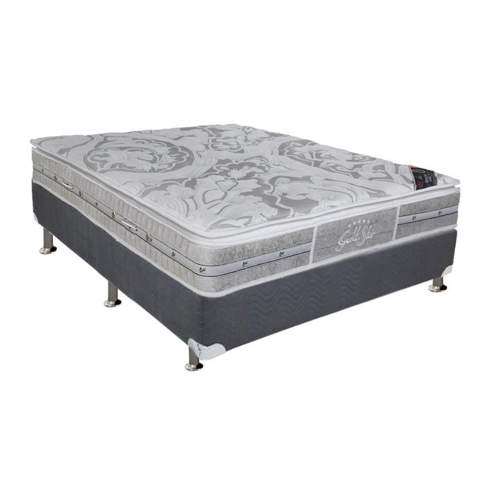 Cama Box Casal: Colchão Molas  Ensacadas Castor Super Luxo Látex SLX + Base CRC Suede Gray (138x188)