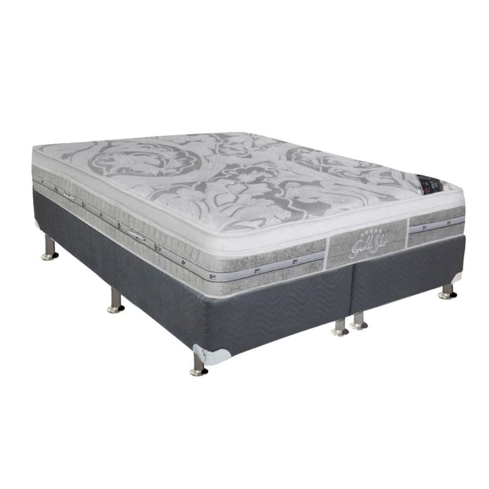 Cama Box King: Colchão Molas Ensacadas Castor Super Luxo Látex Push + Base CRC Suede Gray (193x203)