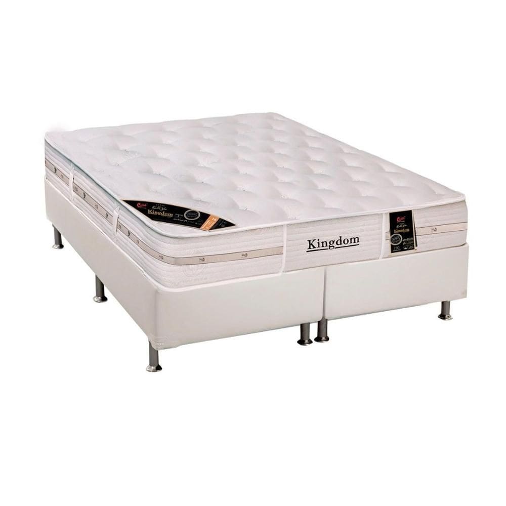 Cama Box Queen: Colchão Molas Ensacadas Castor Kingdom Aloe Vera + Base CRC Courano White (158x198)