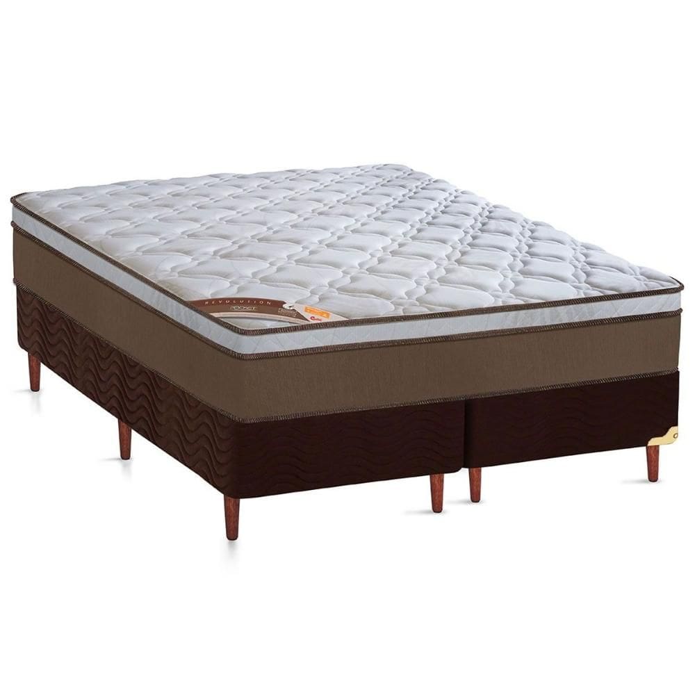 Cama Box King: Colchão Molas Ensacadas Castor Revolution + Base CRC Suede Brown (193x203)