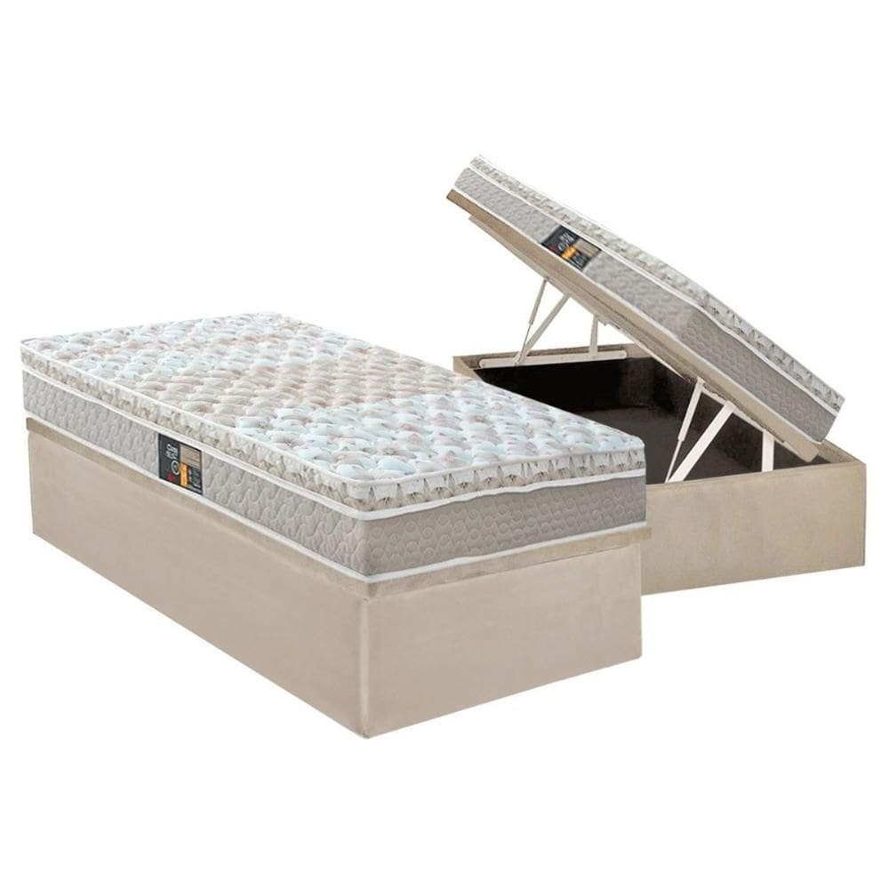 Cama Box Baú Solteiro: Colchão Molas Ensacadas Castor Class + Base CRC Suede Clean (88x188)