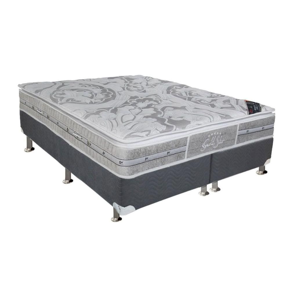 Cama Box King: Colchão Molas Ensacadas Castor Super Luxo Látex SLX + Base CRC Suede Gray (193x203)