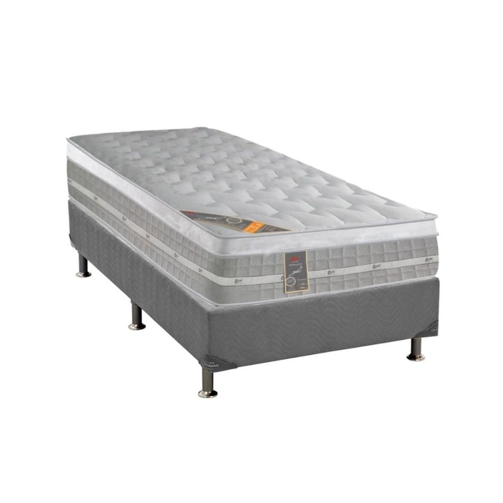 Cama Box Solteiro: Colchão Molas Ensacadas Castor Premium Gel + Base CRC Suede Gray (88x188)