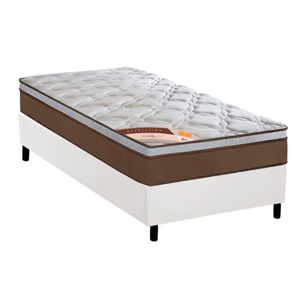Cama Box Solteiro: Colchão Molas Ensacadas Castor Revolution + Base CRC Courano White (88x188)