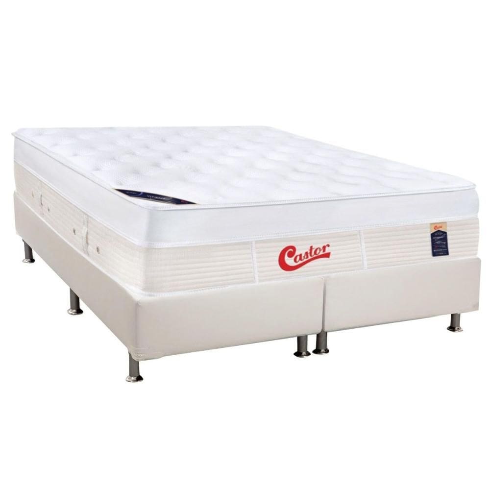 Cama Box King: Colchão Molas Pocket Ensacadas Castor Gold Star Vitagel Max + Base CRC Courano White (193x203)