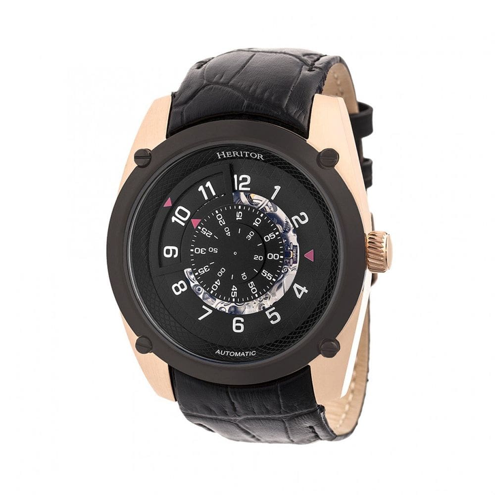 Relógio HERITOR Automatic Daniels Semi-Skeleton Leather Rose Gold
