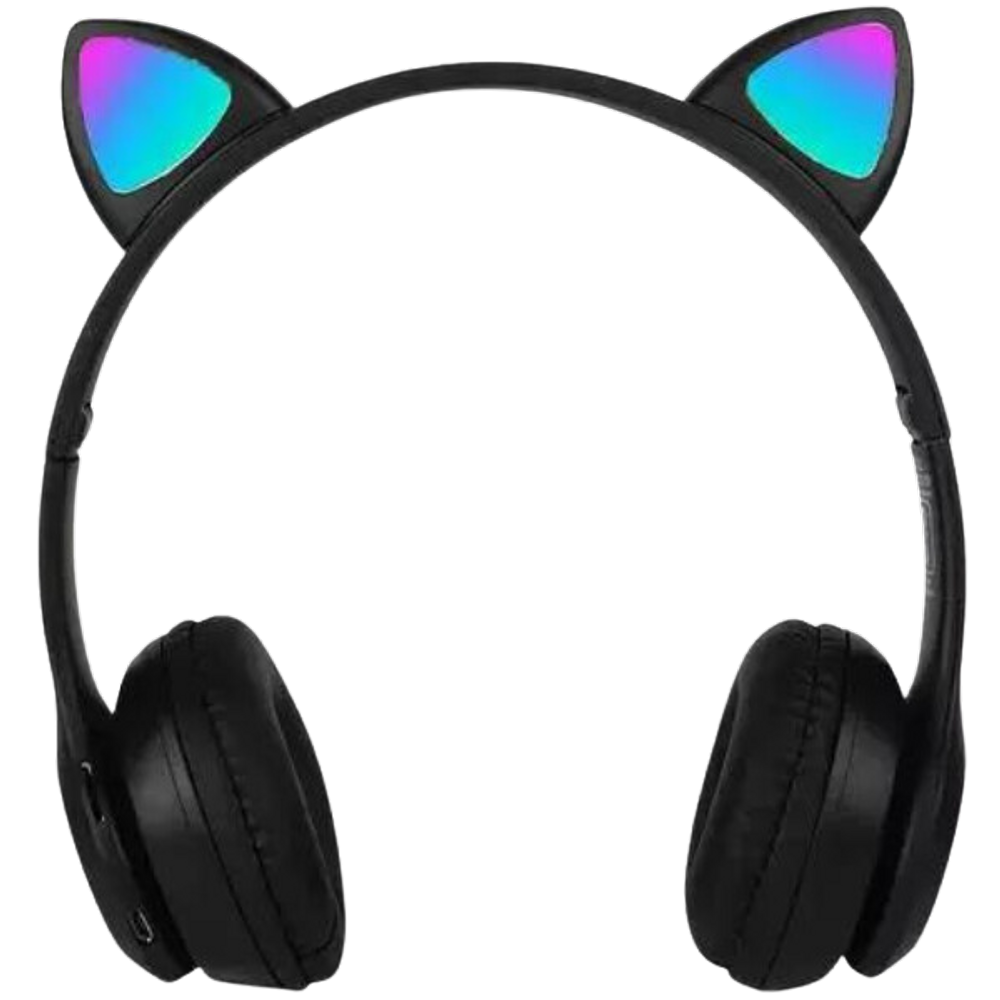 Fone Bluetooth Orelha Gato LED Colorido Sem Fio PRETO