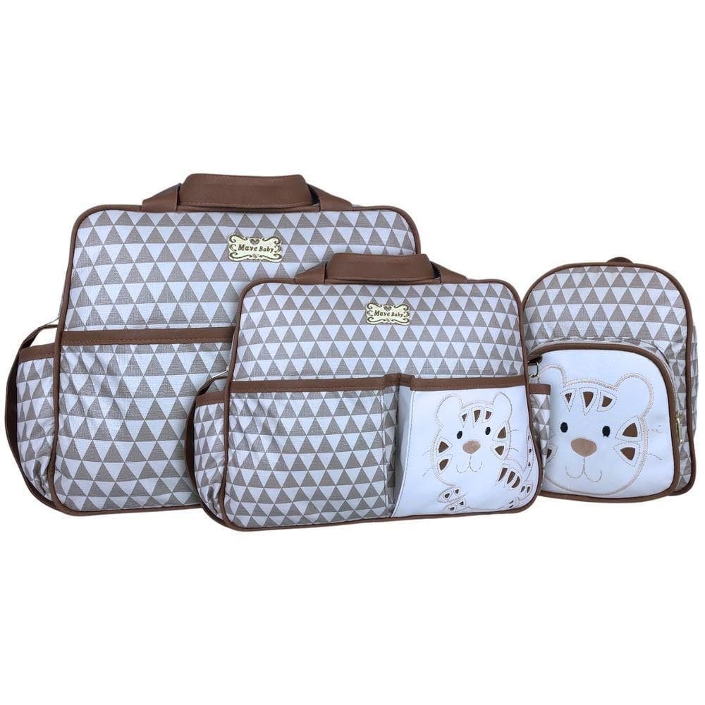 Kit Bolsas E Mochila Maternidade Bebê Tigrinho Cinza E Marrom