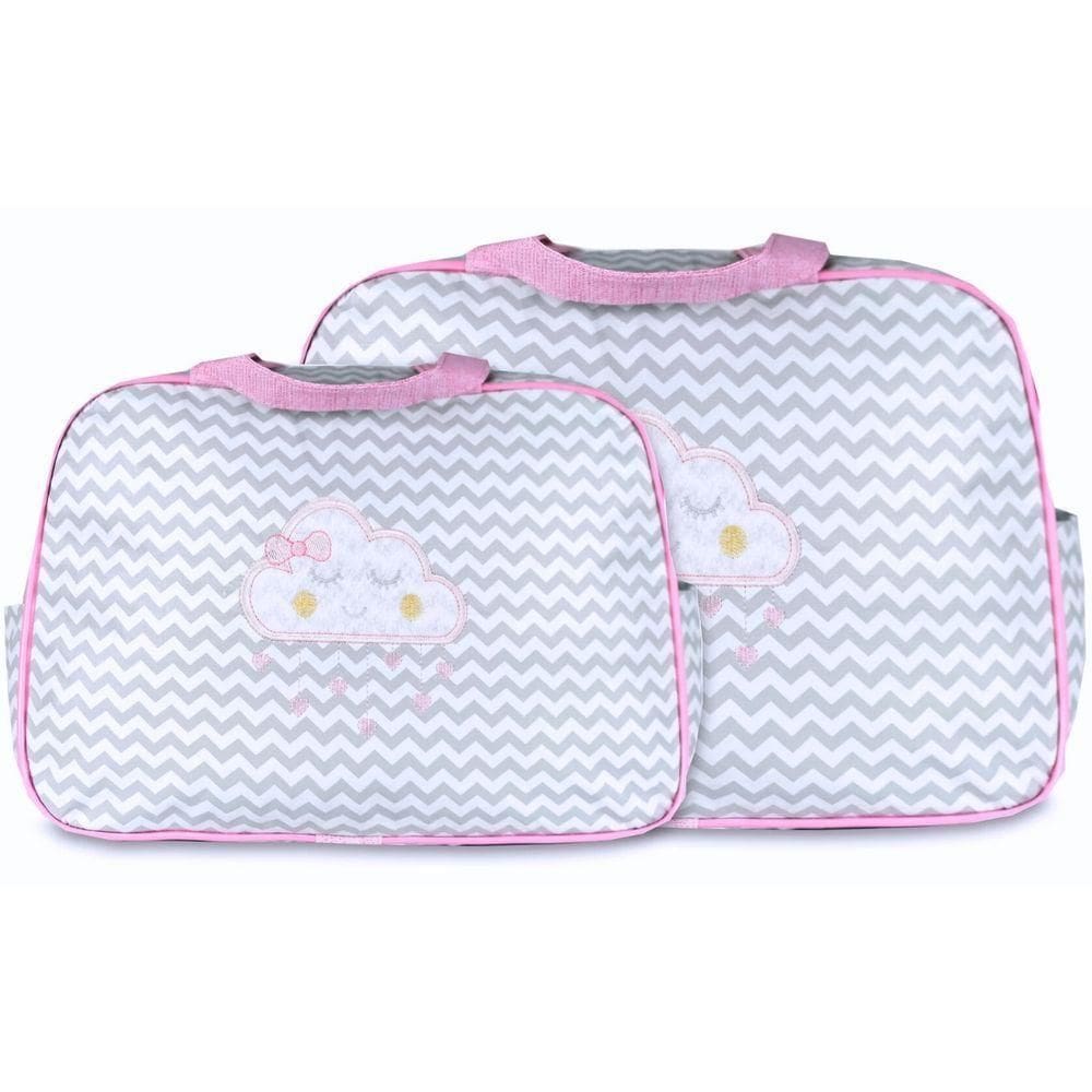 Kit Bolsas Maternidade Nuvem Chevron Baby Cinza E Rosa