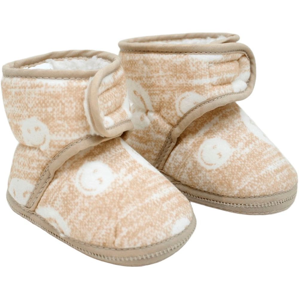 Pantufas Sapatinho Infantil Bebe Marrom Claro Forrada fecho aderente