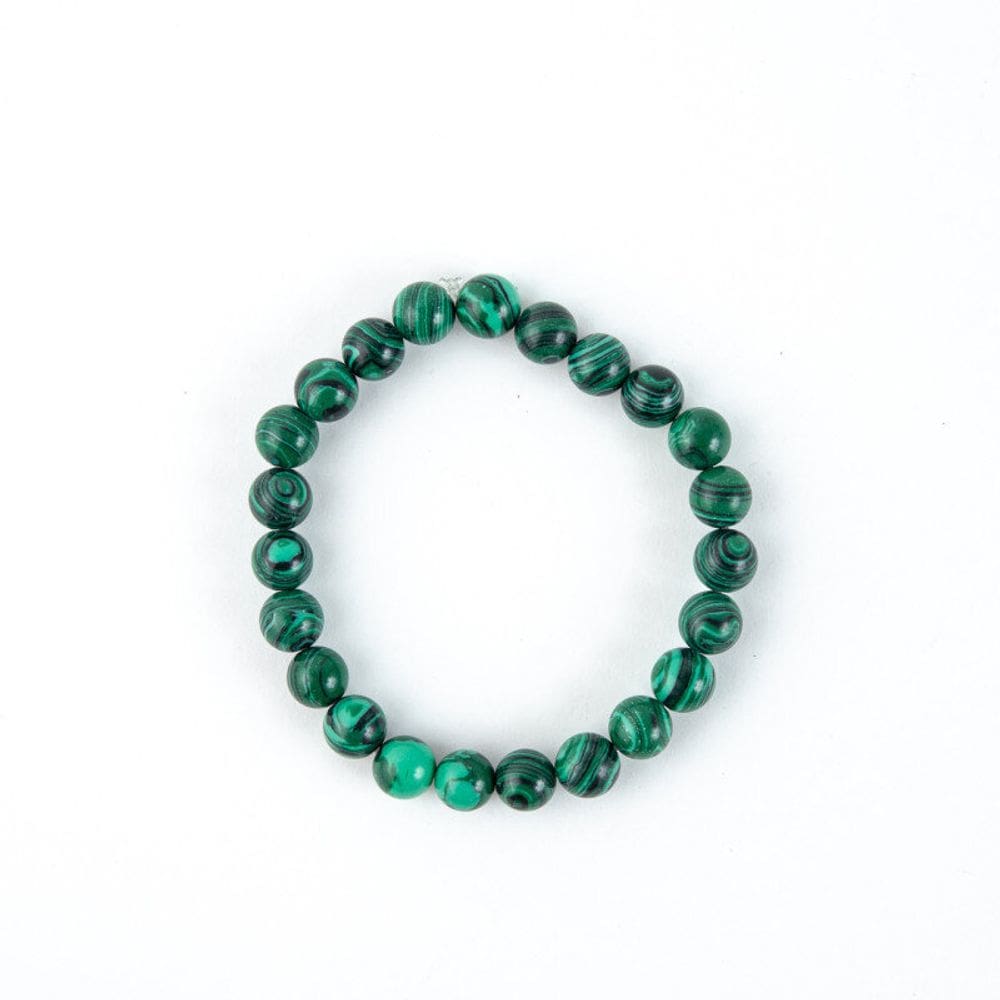Pulseira Pedra Natural Malaquita 8mm Silicone -Escolha a Cor
