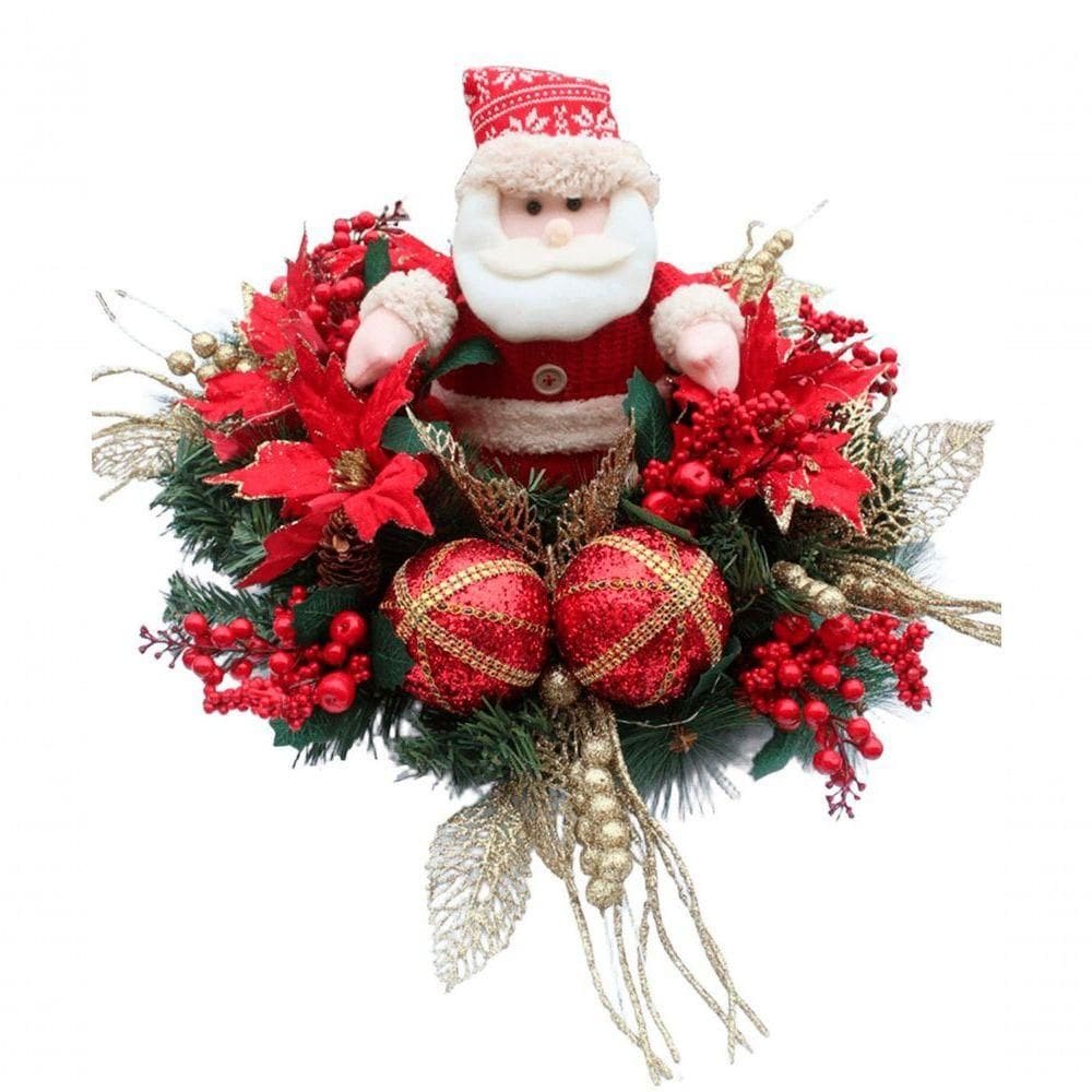 Decoração Natal Arranjo De Mesa Papai Noel Luzes Leds 60cm