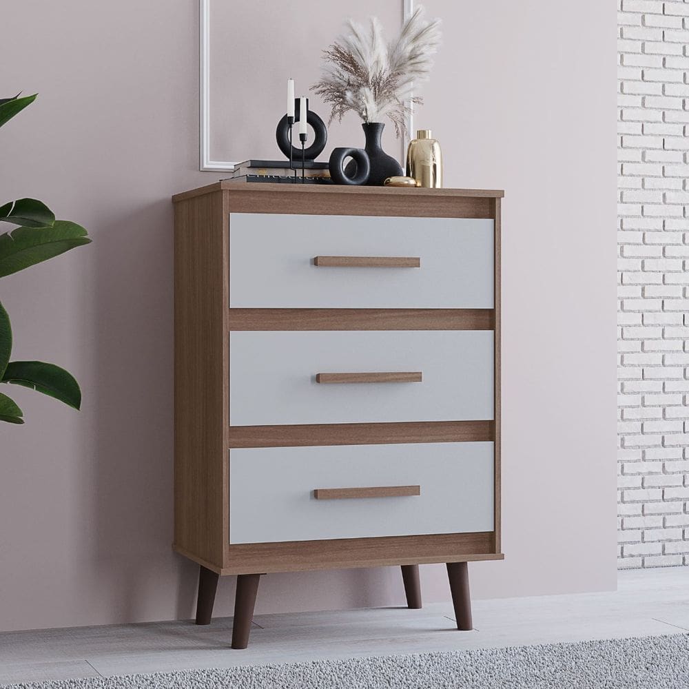 Cômoda 3 Gavetas Pequena Mila para Quartos e Closets - Savana/Off White