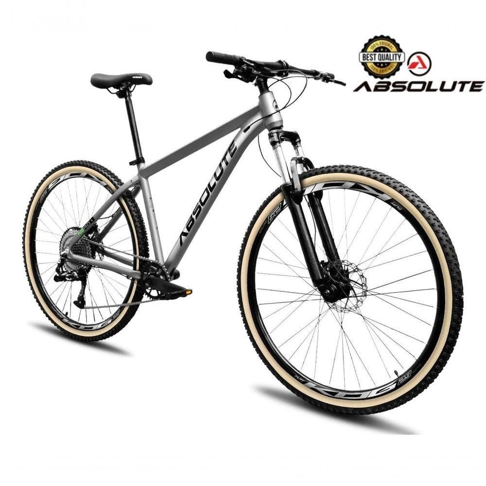 Bicicleta Aro 29 Nero 5 Peças Inteira Absolute 12v Garfo Trava Remota K7 Pneu Faixa Freio Hidráulico. Cinza Tam.15