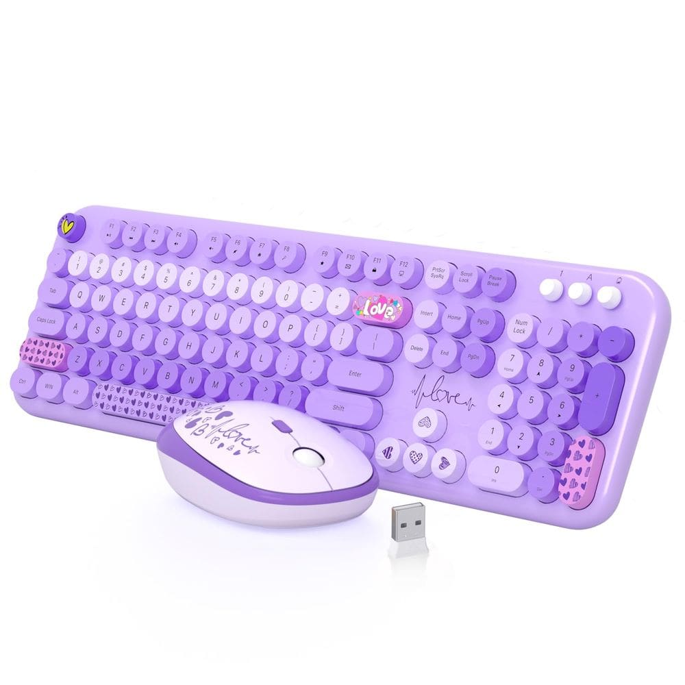 Combinação de teclado e mouse sem fio MOFII 104 teclas redondas roxas