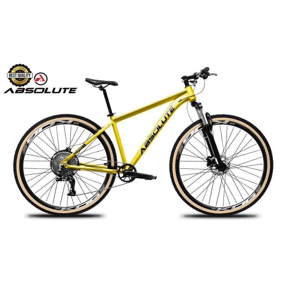 Bicicleta Aro 29 Nero 5 Peças Inteira Absolute 12v Garfo Trava Remota K7 Pneu Faixa Freio Hidráulico. Amarelo Tam.15