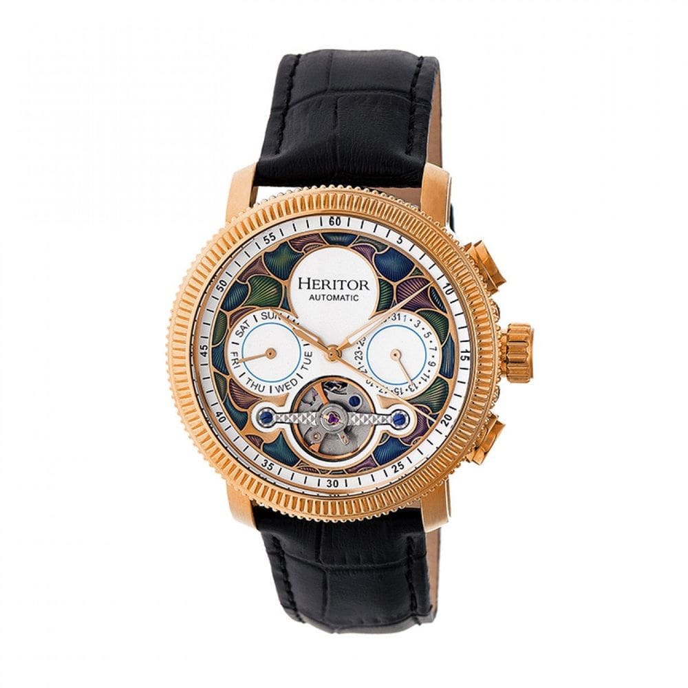 Relógio HERITOR Aura Semi-Skeleton para homens, pulseira de couro preta