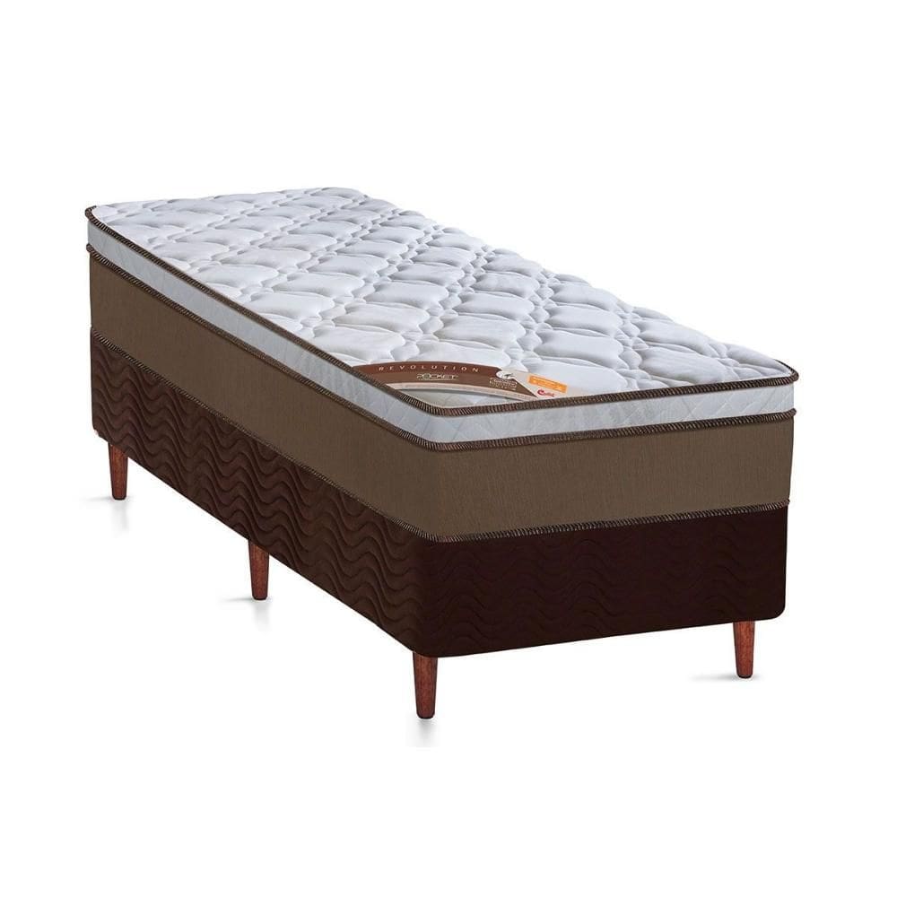 Cama Box Solteiro: Colchão Molas Ensacadas Castor Revolution + Base CRC Suede Brown (88x188)