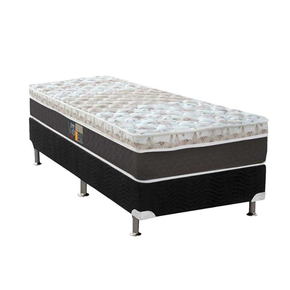 Cama Box Solteiro: Colchão Molas Ensacadas Castor Class Híbrido + Base CRC Suede Black (88x188)