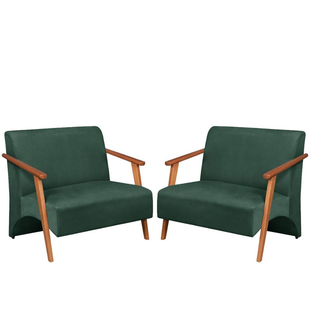 Poltrona Namoradeira Venus Braço Madeira Maciça Suede Unidecor