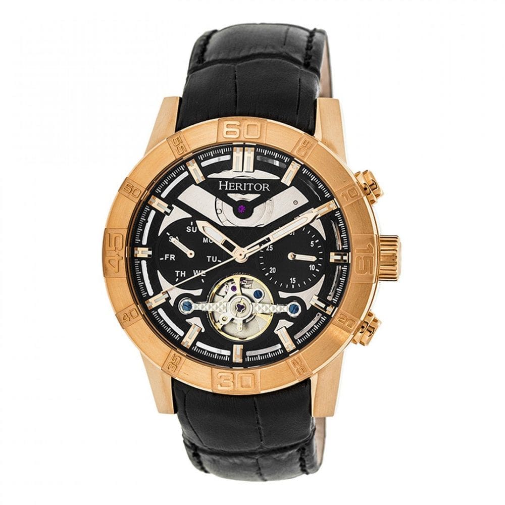 Relógio HERITOR Hannibal Semi-Skeleton para homens em couro preto