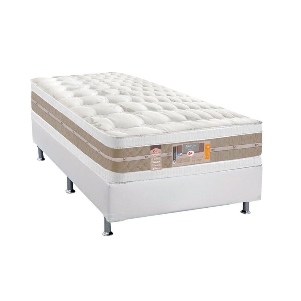 Cama Box Solteiro: Colchão Molas Ensacadas Castor Silver Sr Air + Base CRC Courano White (88x188)