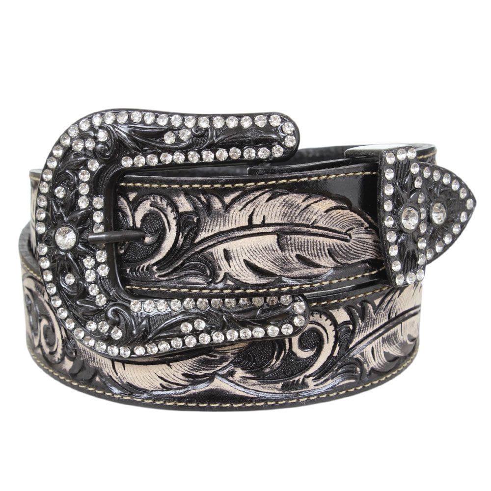Cinto Feminino Couro Preto Bordado Penas Cow Way 38101