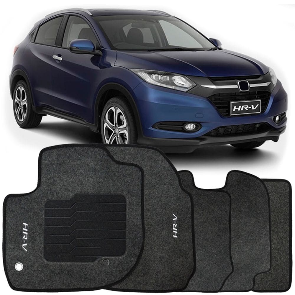 Jogo de Tapete Automotivo Carpete Hrv 2015 à 2018 Soft Logo Bordado 5 Peças
