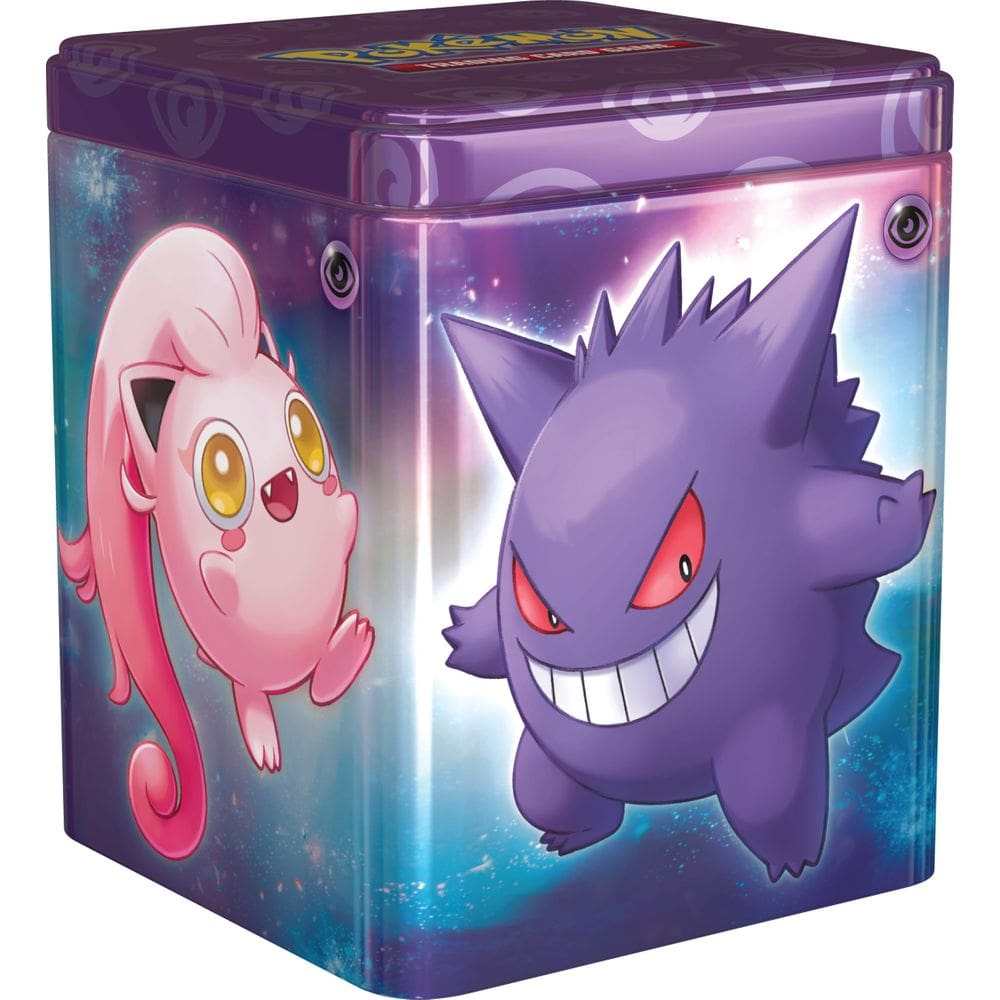 Jogo de cartas colecionáveis Pokémon Psychic Stacking Tin com 3 boosters