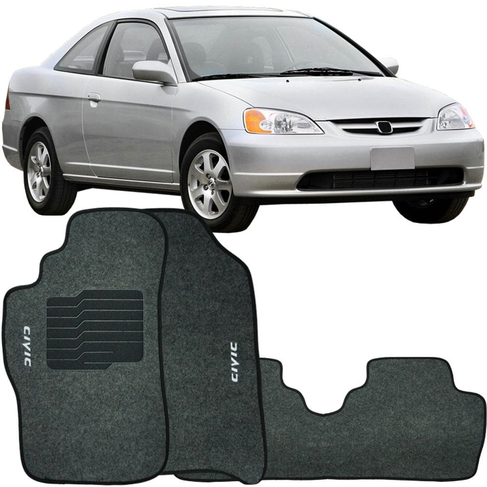 Jogo de Tapete Automotivo Carpete Civic 2001 à 2006 Soft Logo Bordado 3 Peças