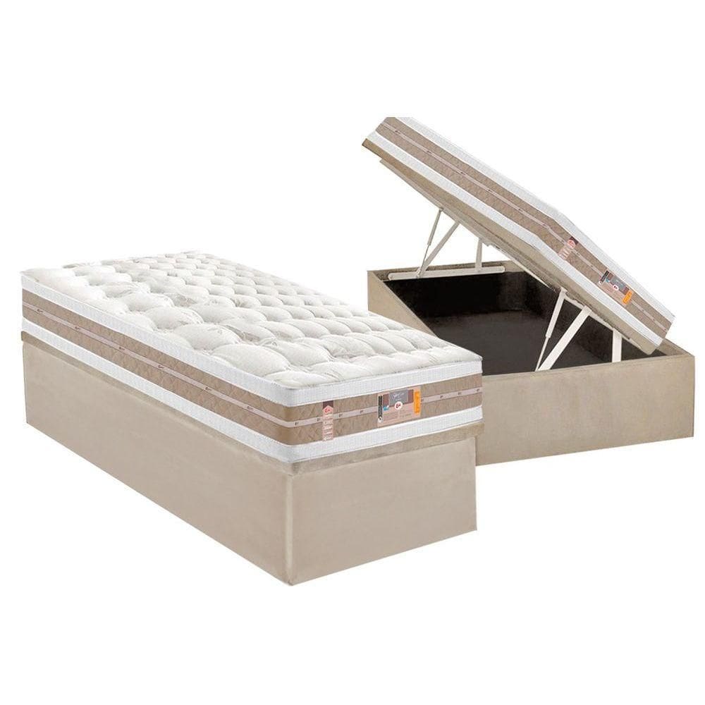 Cama Box Baú Solteiro: Colchão Molas Ensacadas Castor Silver Star Air + Base CRC Suede Clean (88x188)