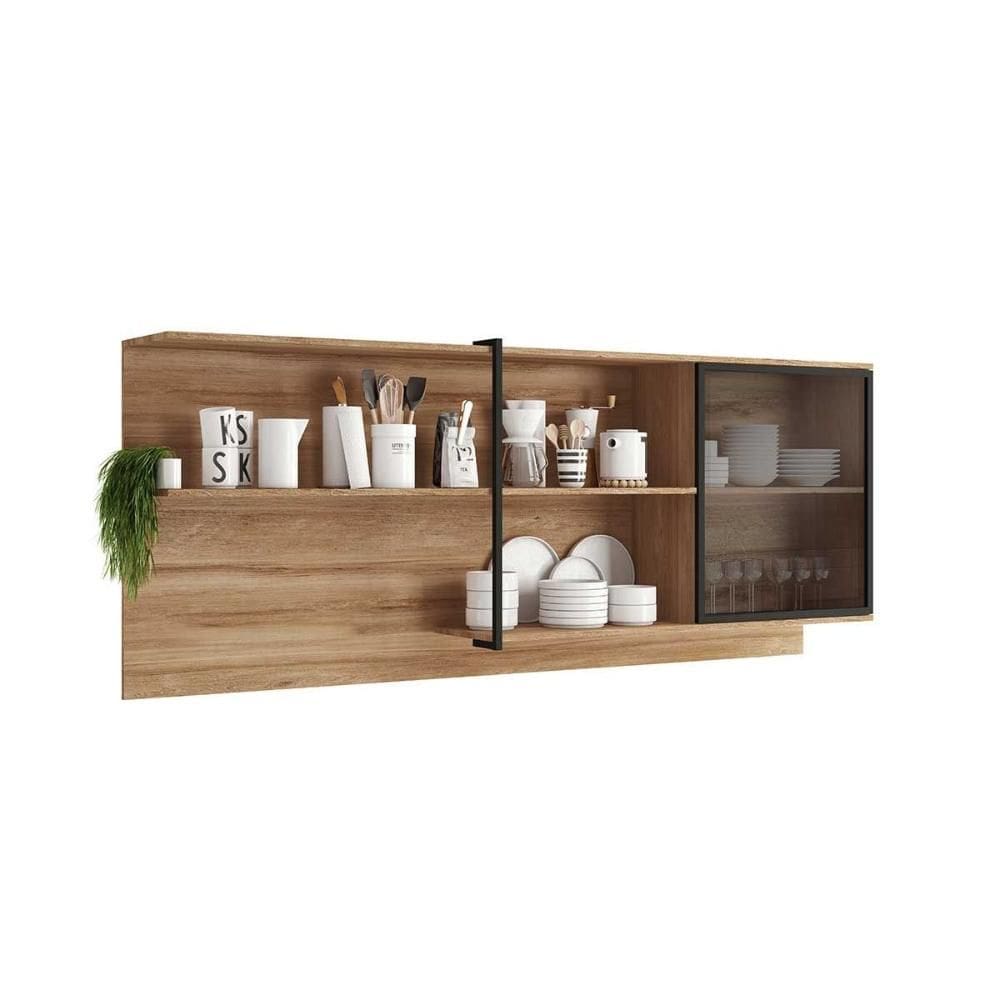 Armário Aéreo Cozinha Modulado Alpha 2504 c/ 1 Porta c/ Vidro 200cm Freijo - Carraro