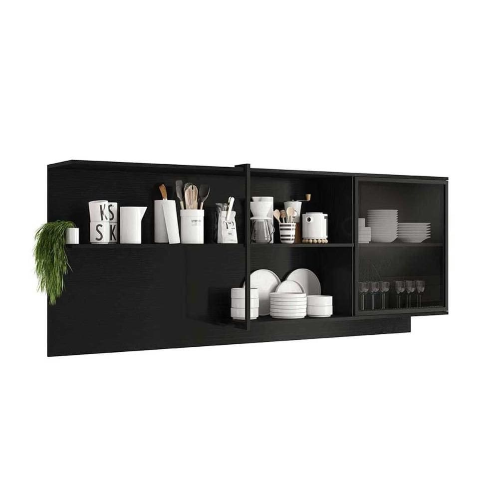 Armário de Cozinha Modulado Alpha 2504 c/ 1 Porta c/ Vidro 200cm Preto - Carraro