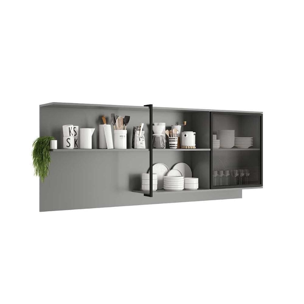 Armário Aéreo Cozinha Modulado Alpha 2504 c/ 1 Porta c/ Vidro 200cm Cinza - Carraro