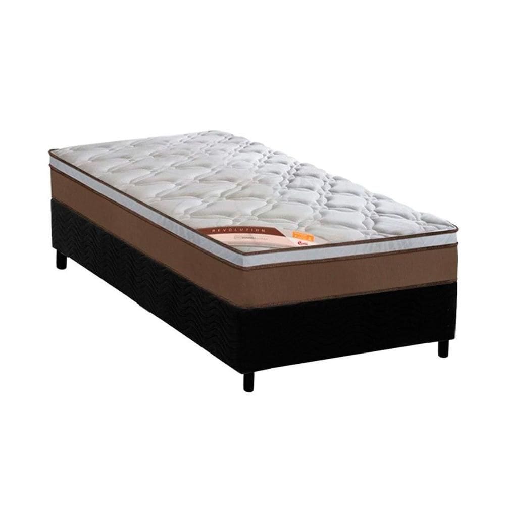Cama Box Solteiro: Colchão Molas Ensacadas Castor Revolution + Base CRC Suede Black (88x188)