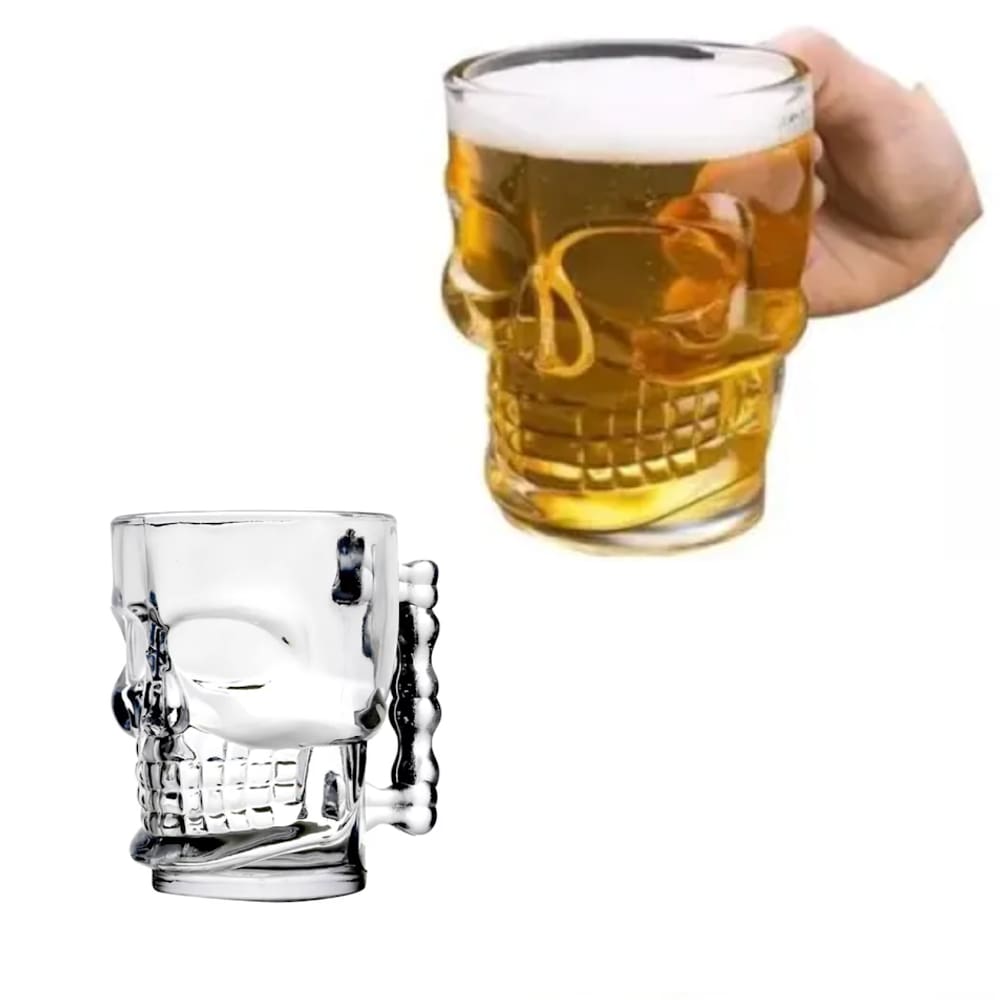 Kit 2 Caneca De Vidro Caveira Para Chopp Grande Cerveja