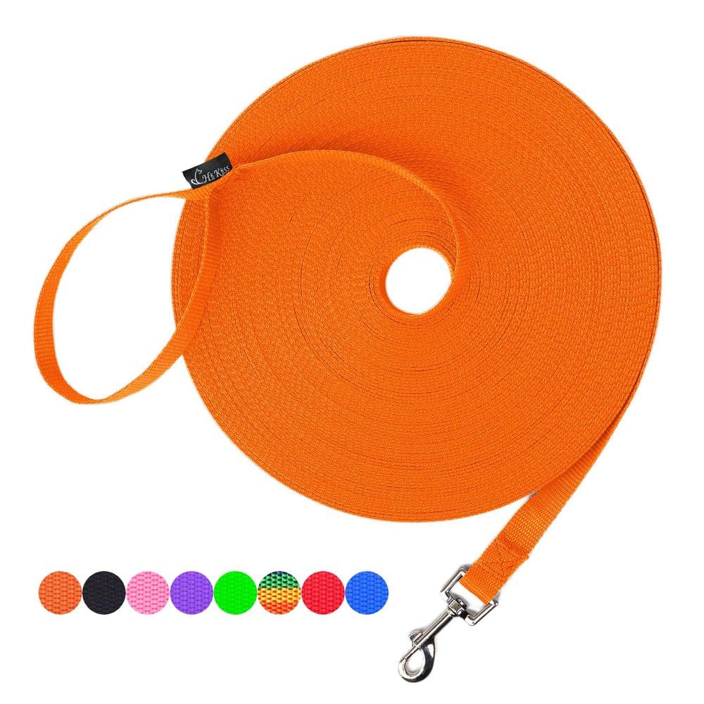 Coleira de treinamento para cães Hi Kiss Obedience Recall Nylon Orange 15 pés a 100 pés