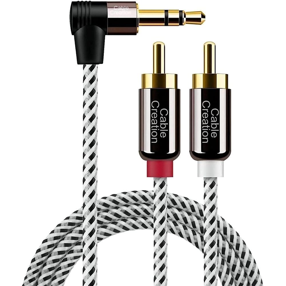 Cabo de áudio: criação de cabo de áudio: 3,5 mm para ângulo RCA, 3,5 mm macho para 2 RCA macho