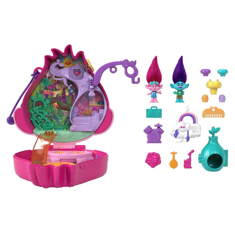 Conjunto de brinquedos compacto Polly  Trolls com 2 microbonecas e acessórios