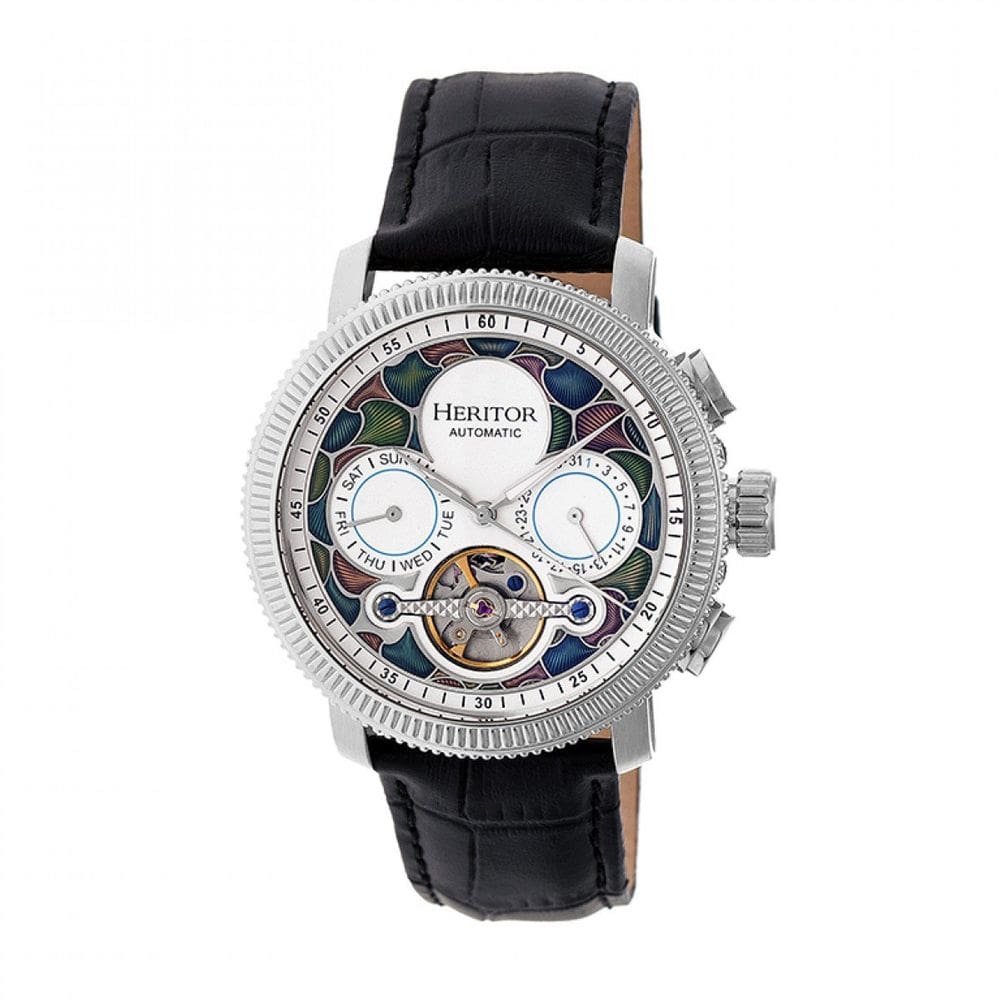 Relógio HERITOR Aura Semi-Skeleton para homens, pulseira de couro preta