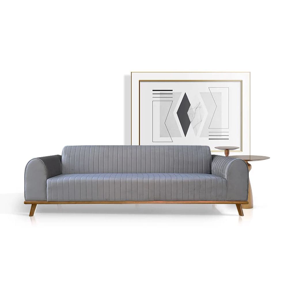 Sofá Living Átila 2,10m em Veludo grafite Base Madeira Maciça