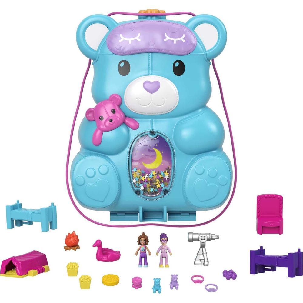 Brinquedo de viagem Polly 2 em 1 com 2 microbonecas e 16 peças