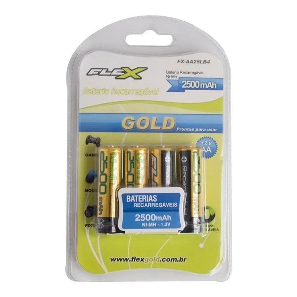 Pilha Recarregável Flex Gold Aa Fx-Aa25Lb4 2500 Mah Ni-Mh